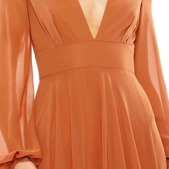 Mac Duggal Terra Cotta Chiffon Long Sleeve Plunge V-Neck Gown Size: 4 NWT - Picture 4 of 5